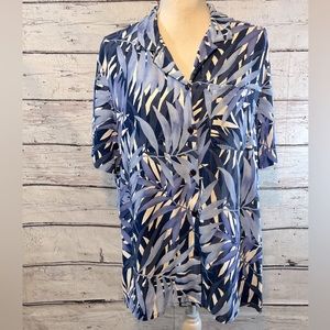 ALFRED DUNNER Shirt Tropical Print Button Down Blue/White-18